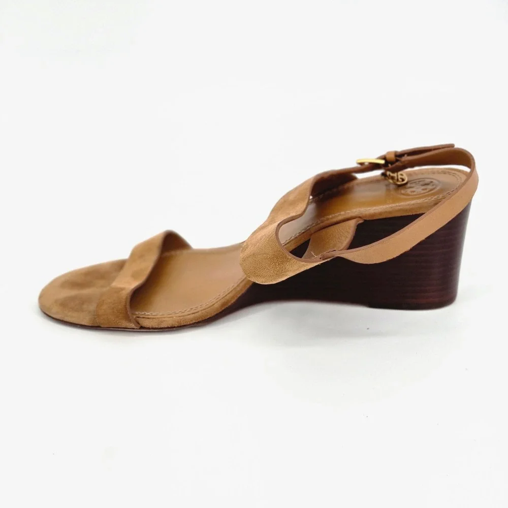 Tory Burch Mini Benton 65mm Wedge Sandal Kid Suede Amaretto Brown Women Size 10M